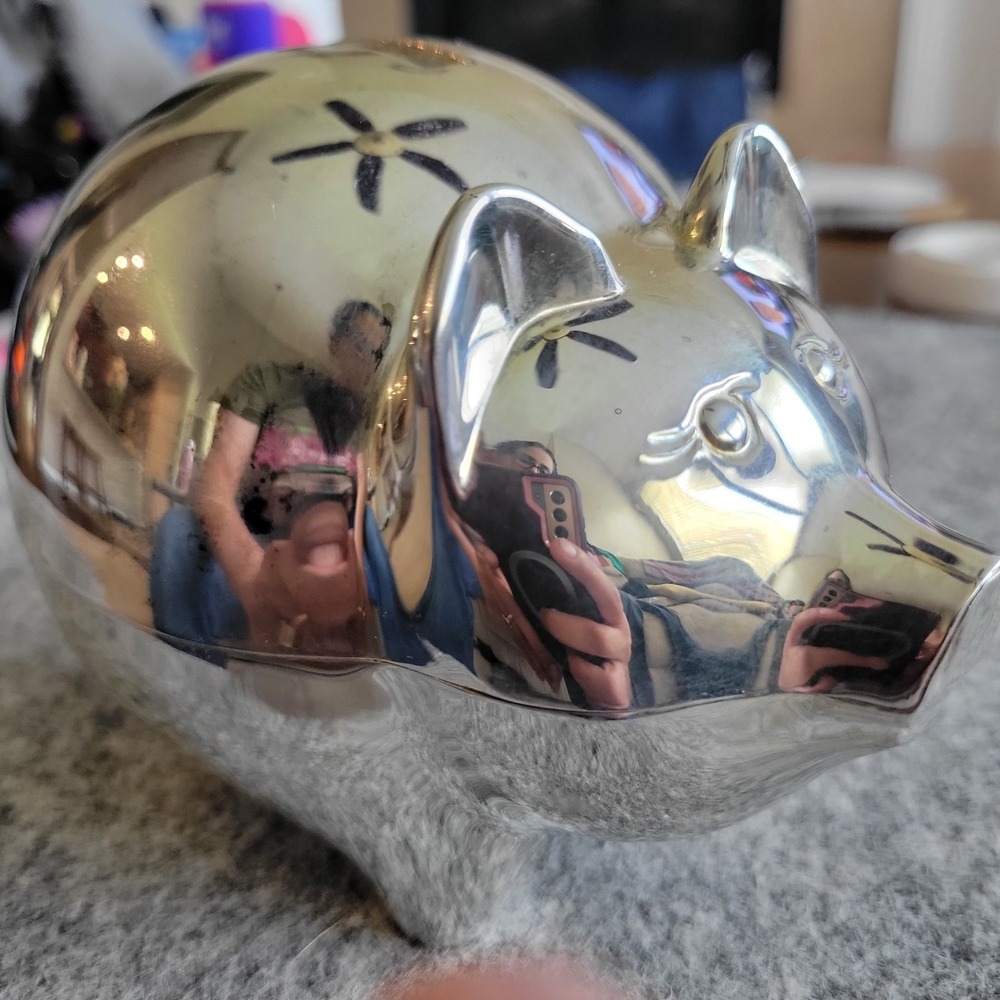 pre-loved small metal piggy bank with stopper excellent condition - Picture 15 of 16